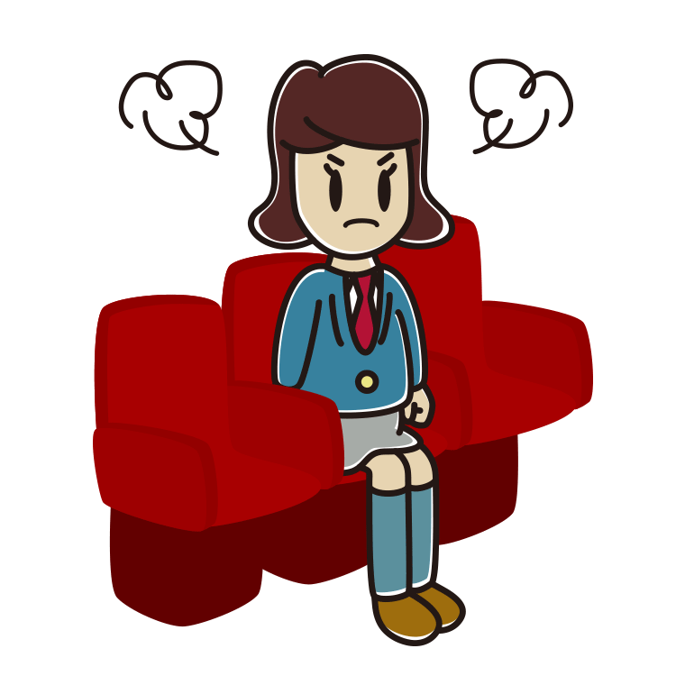 映画館（劇場）で怒る女子高校生のイラスト【色あり、背景なし】透過PNG