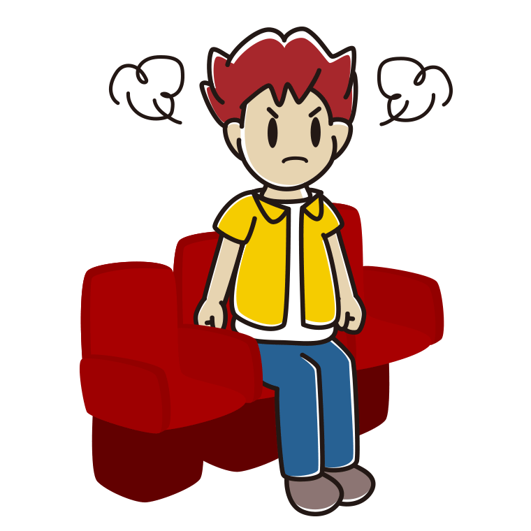映画館（劇場）で怒る男子大学生のイラスト【色あり、背景なし】透過PNG