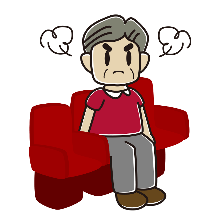映画館（劇場）で怒るおじさんのイラスト【色あり、背景なし】透過PNG