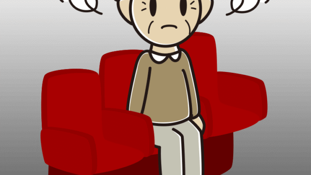 映画館（劇場）で怒るおじいさんのイラスト【色、背景あり】PNG