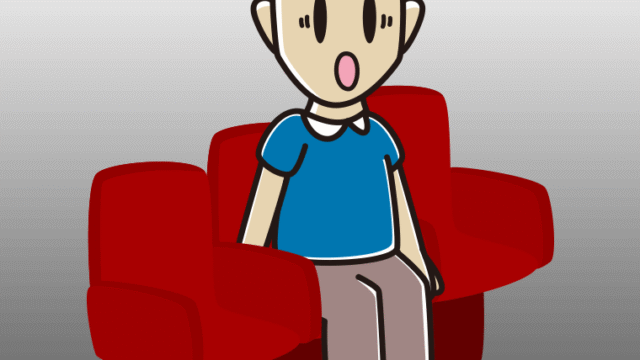 映画館（劇場）で驚く男性のイラスト【色、背景あり】PNG