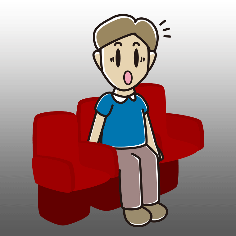 映画館（劇場）で驚く男性のイラスト【色、背景あり】PNG