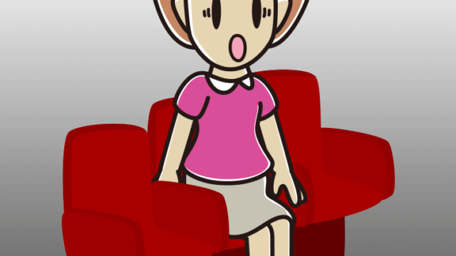 映画館（劇場）で驚く女性のイラスト【色、背景あり】PNG