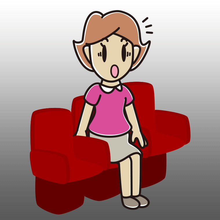 映画館（劇場）で驚く女性のイラスト【色、背景あり】PNG