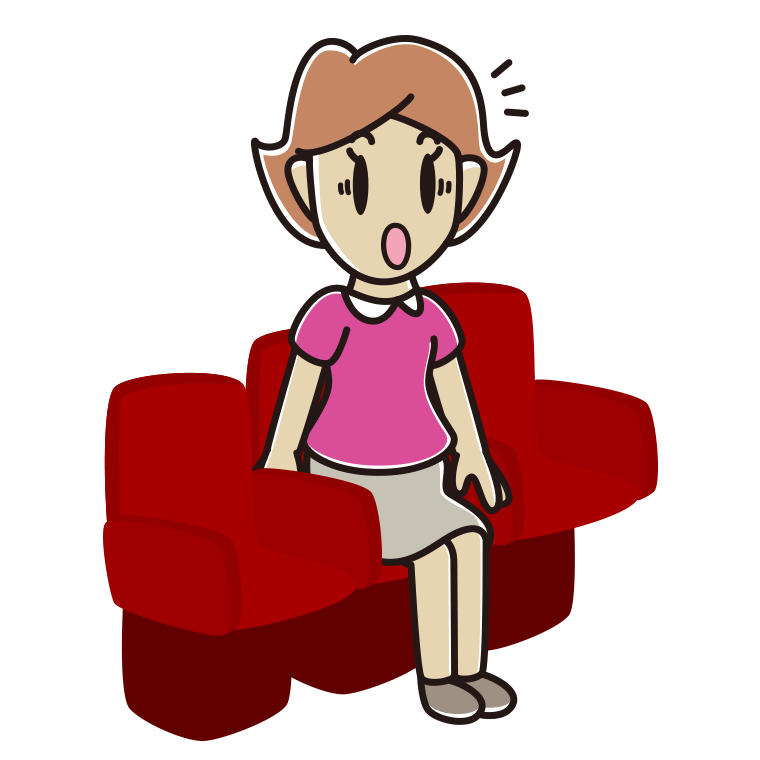 映画館（劇場）で驚く女性のイラスト【色あり、背景なし】透過PNG