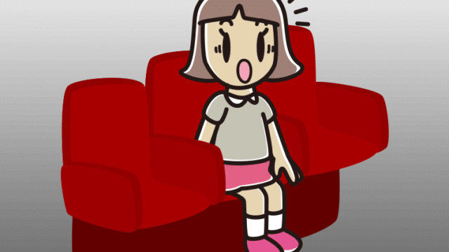 映画館（劇場）で驚く小学生女子のイラスト【色、背景あり】PNG