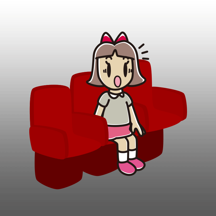 映画館（劇場）で驚く小学生女子のイラスト【色、背景あり】PNG
