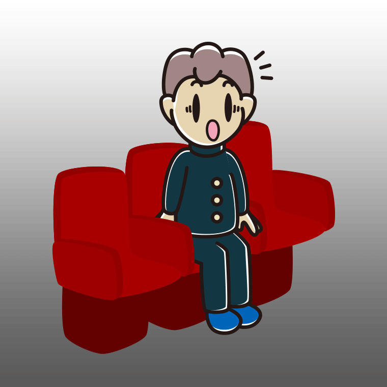 映画館（劇場）で驚く男子中学生のイラスト【色、背景あり】PNG