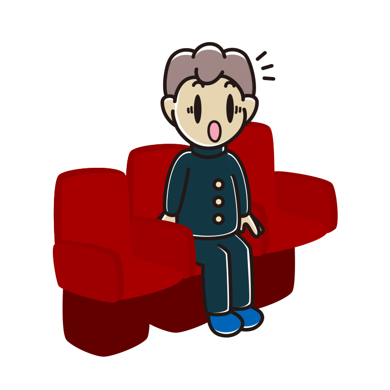 映画館（劇場）で驚く男子中学生のイラスト【色あり、背景なし】透過PNG