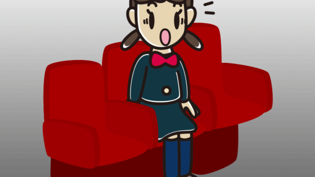 映画館（劇場）で驚く女子中学生のイラスト【色、背景あり】PNG