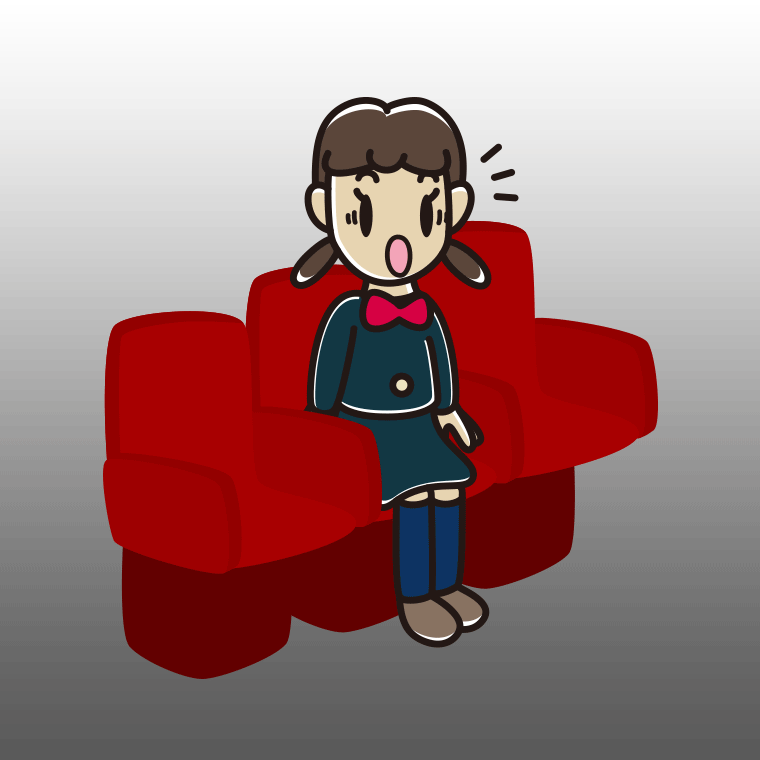映画館（劇場）で驚く女子中学生のイラスト【色、背景あり】PNG