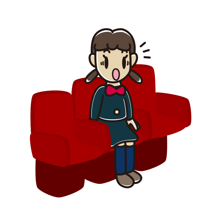 映画館（劇場）で驚く女子中学生のイラスト【色あり、背景なし】透過PNG