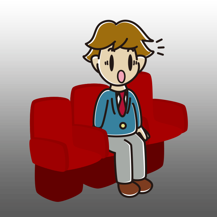 映画館（劇場）で驚く男子高校生のイラスト【色、背景あり】PNG