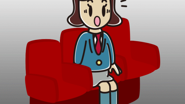 映画館（劇場）で驚く女子高校生のイラスト【色、背景あり】PNG