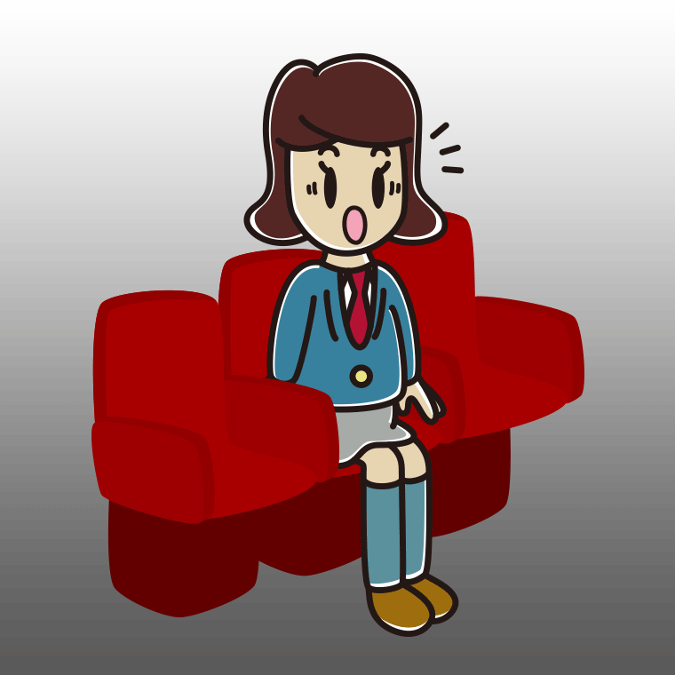 映画館（劇場）で驚く女子高校生のイラスト【色、背景あり】PNG