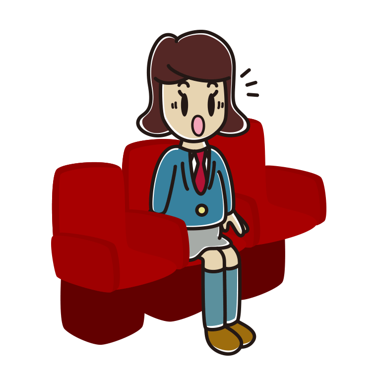 映画館（劇場）で驚く女子高校生のイラスト【色あり、背景なし】透過PNG