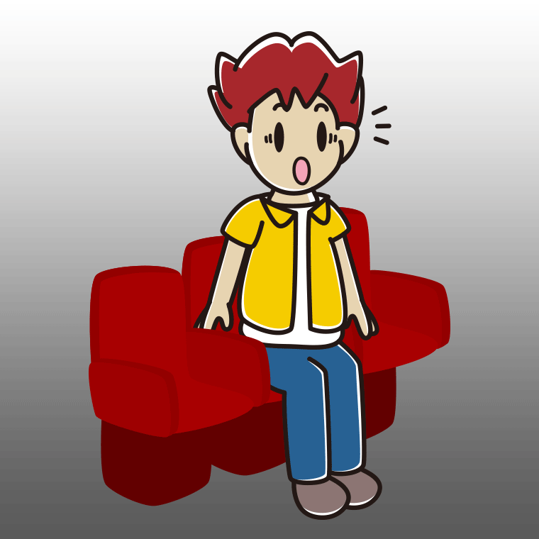 映画館（劇場）で驚く男子大学生のイラスト【色、背景あり】PNG