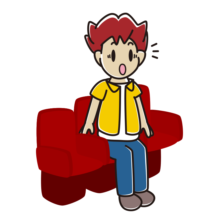 映画館（劇場）で驚く男子大学生のイラスト【色あり、背景なし】透過PNG