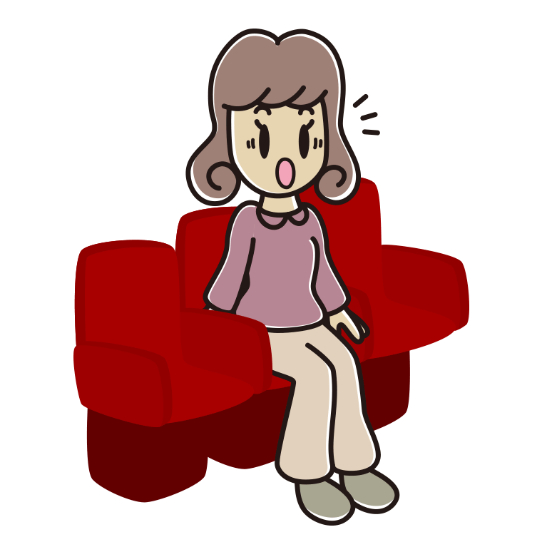 映画館（劇場）で驚く女子大学生のイラスト【色あり、背景なし】透過PNG
