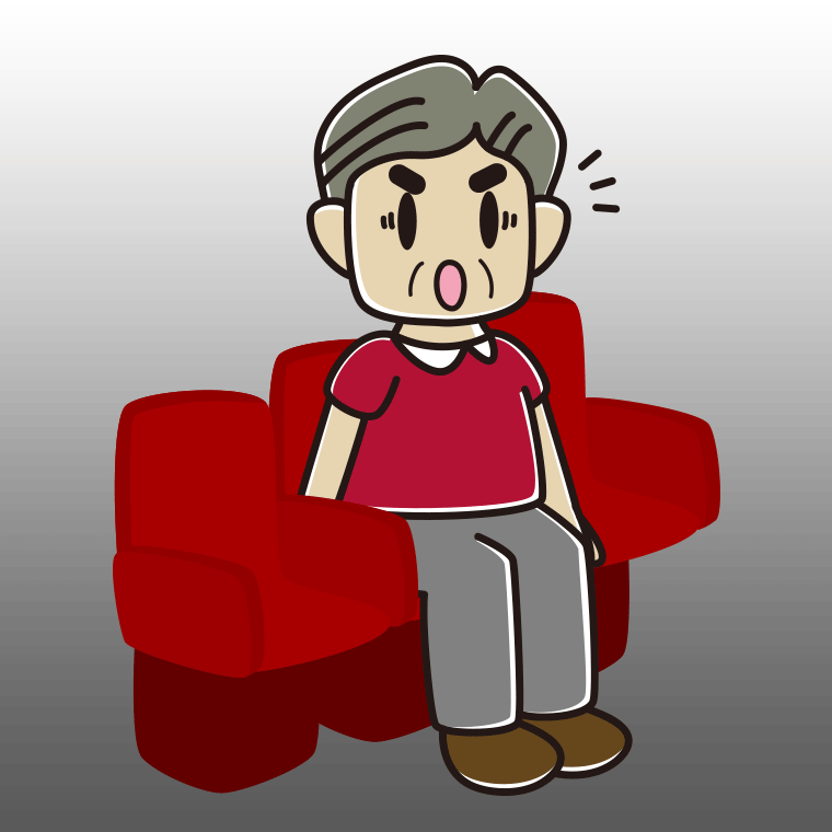 映画館（劇場）で驚くおじさんのイラスト【色、背景あり】PNG