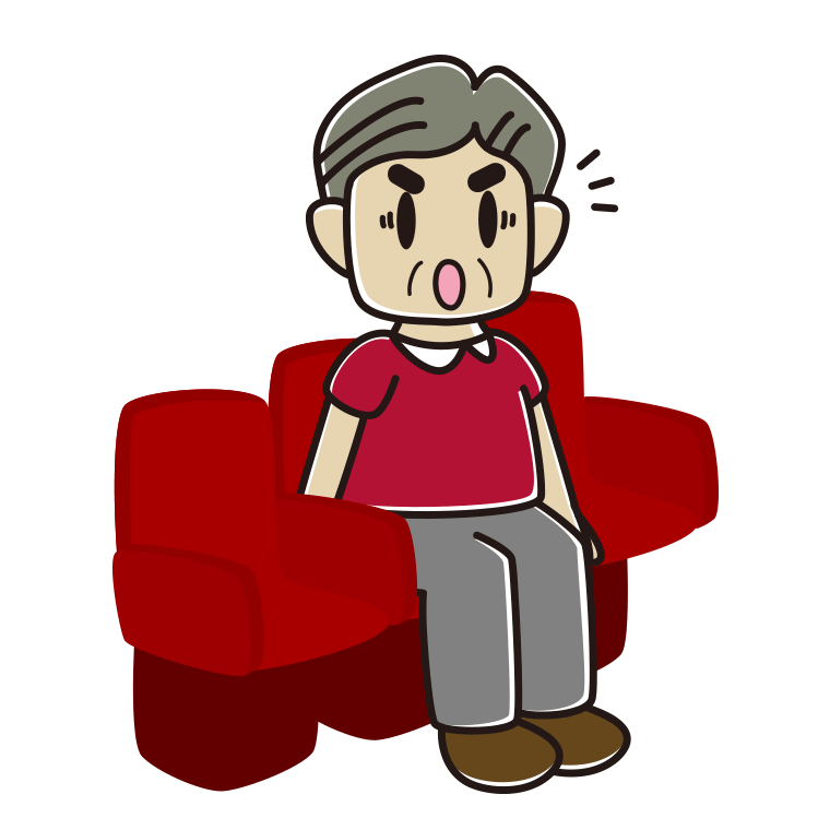 映画館（劇場）で驚くおじさんのイラスト【色あり、背景なし】透過PNG