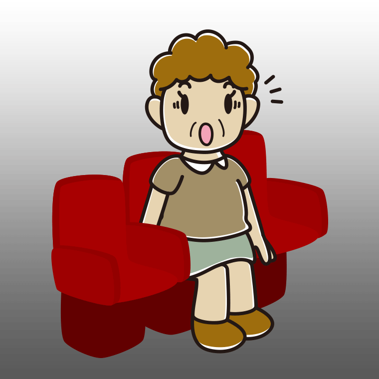 映画館（劇場）で驚くおばさんのイラスト【色、背景あり】PNG