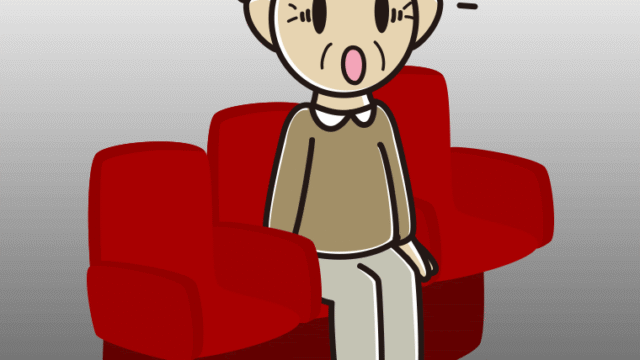 映画館（劇場）で驚くおじいさんのイラスト【色、背景あり】PNG