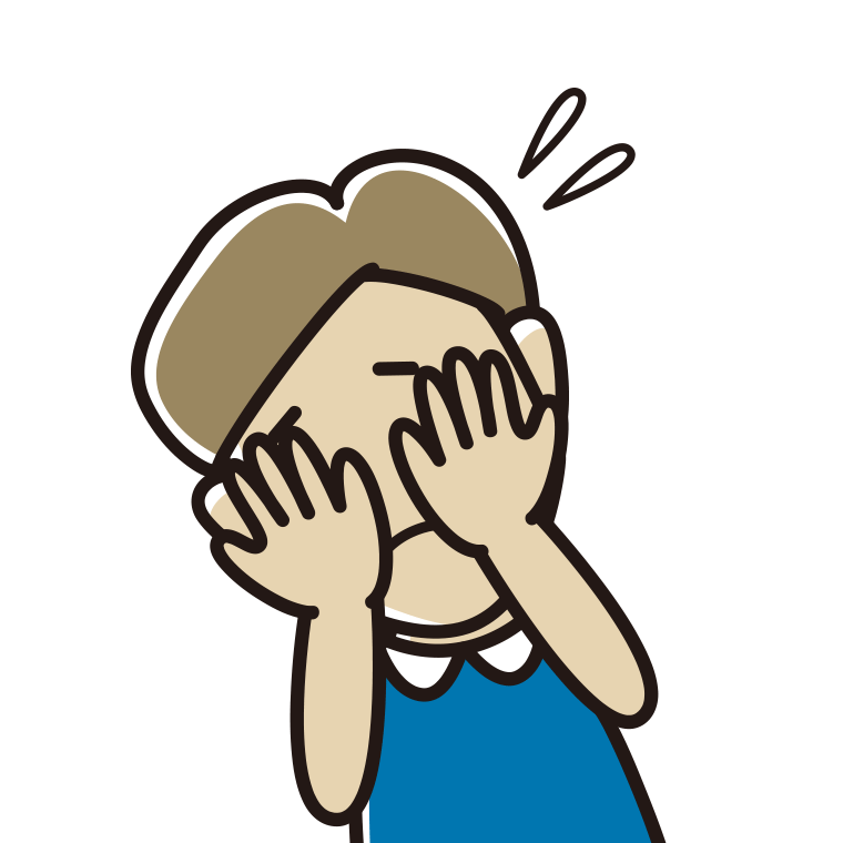 ショックで顔を隠す男性のイラスト【色あり、背景なし】透過PNG