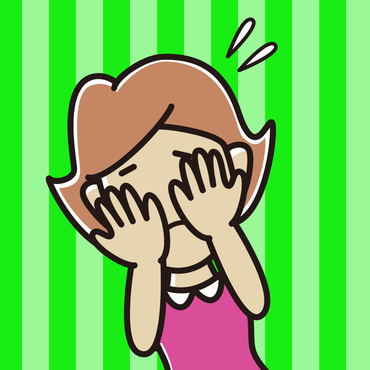 ショックで顔を隠す女性のイラスト【色、背景あり】PNG