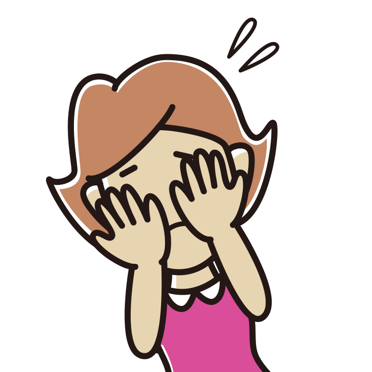 ショックで顔を隠す女性のイラスト【色あり、背景なし】透過PNG