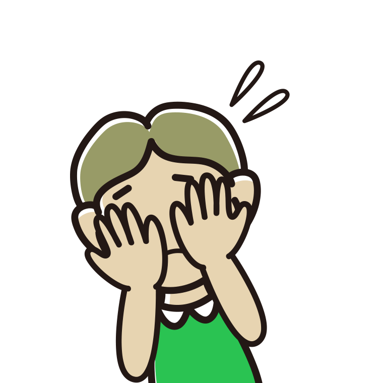 ショックで顔を隠す小学生男子のイラスト【色あり、背景なし】透過PNG