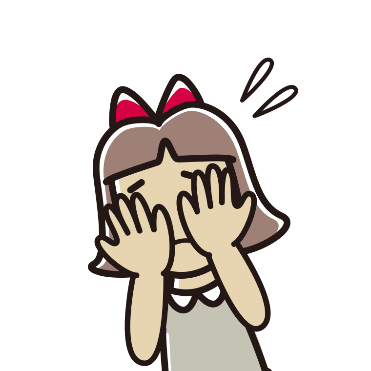 ショックで顔を隠す小学生女子のイラスト【色あり、背景なし】透過PNG