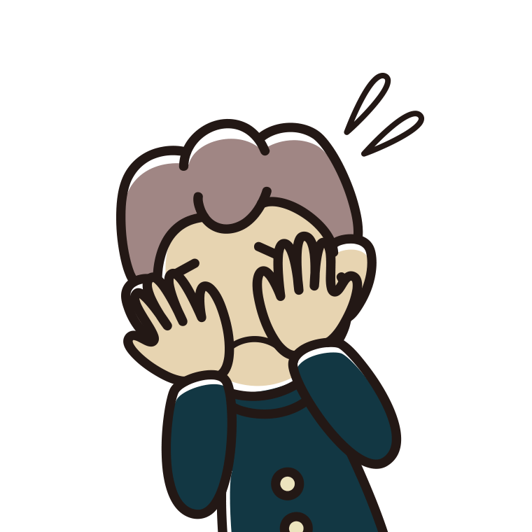ショックで顔を隠す男子中学生のイラスト【色あり、背景なし】透過PNG