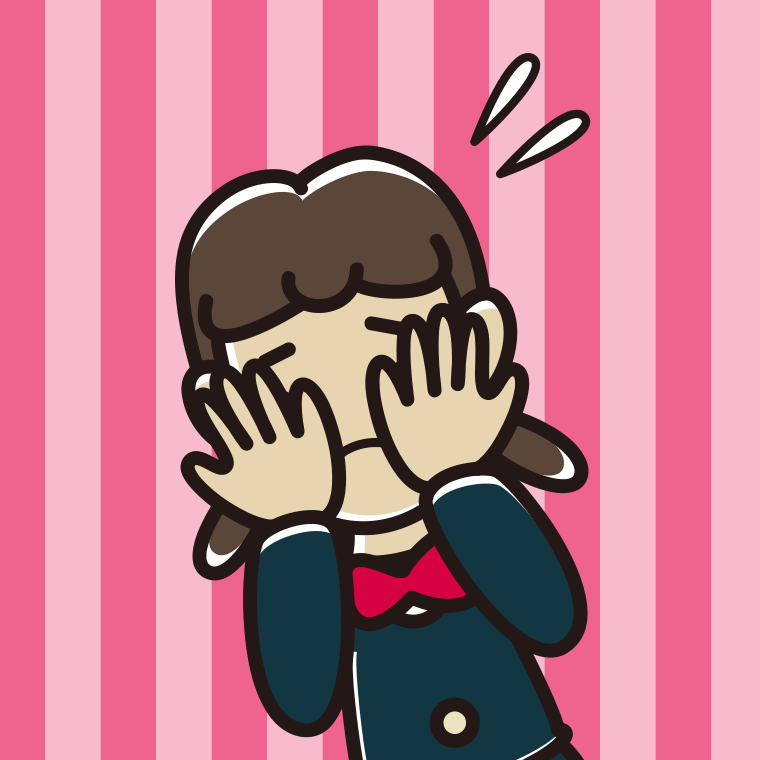 ショックで顔を隠す女子中学生のイラスト【色、背景あり】PNG