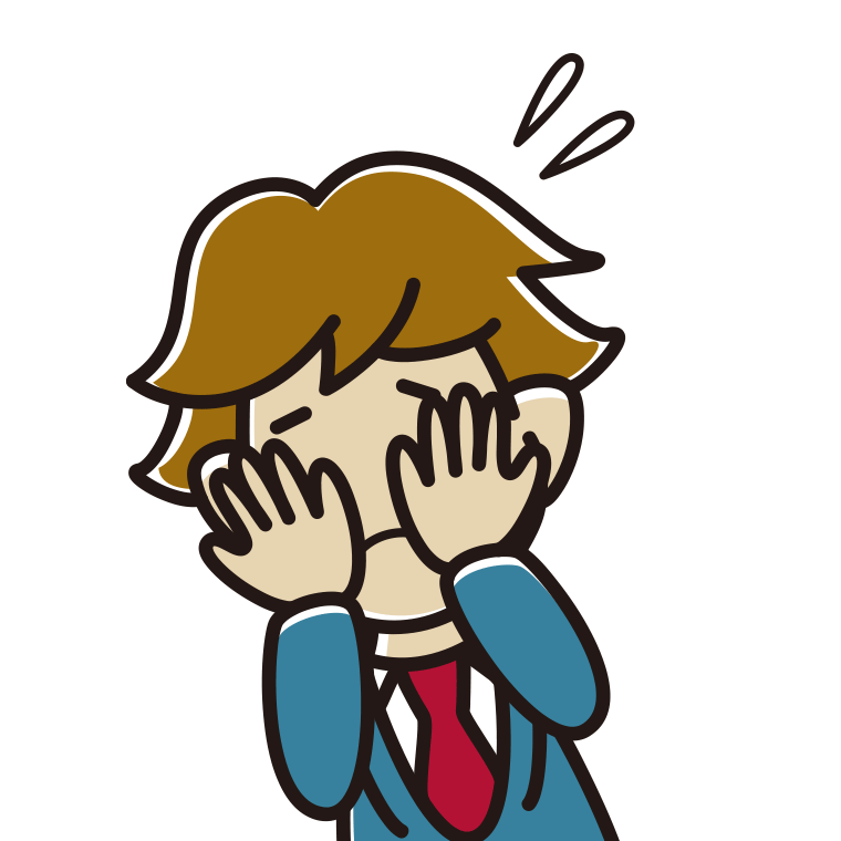 ショックで顔を隠す男子高校生のイラスト【色あり、背景なし】透過PNG