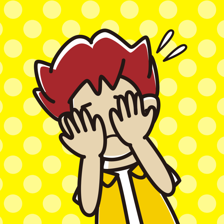 ショックで顔を隠す男子大学生のイラスト【色、背景あり】PNG
