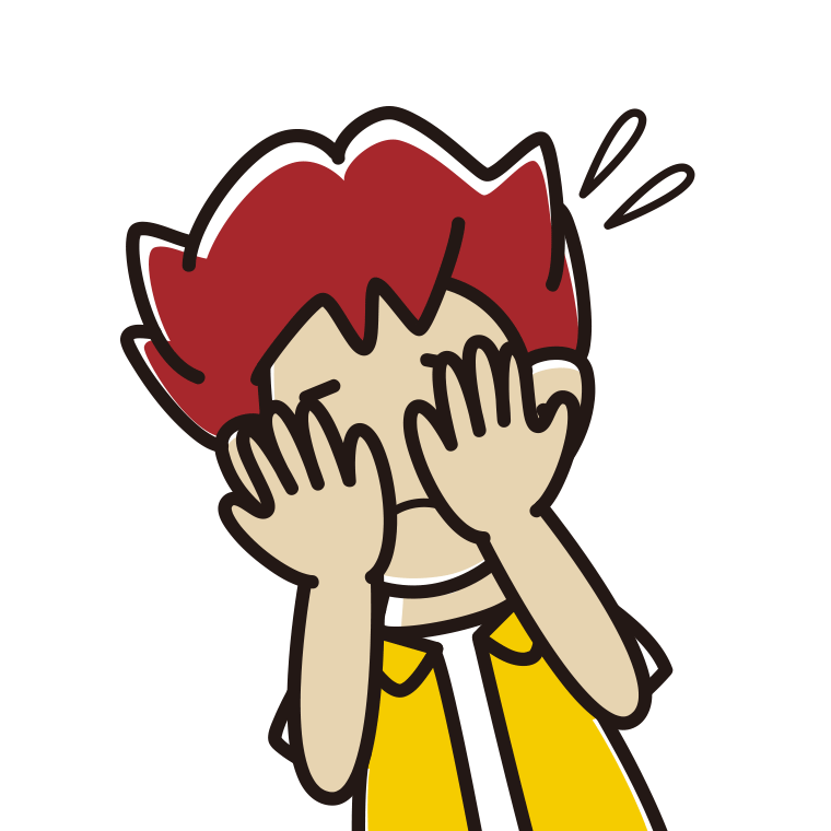 ショックで顔を隠す男子大学生のイラスト【色あり、背景なし】透過PNG