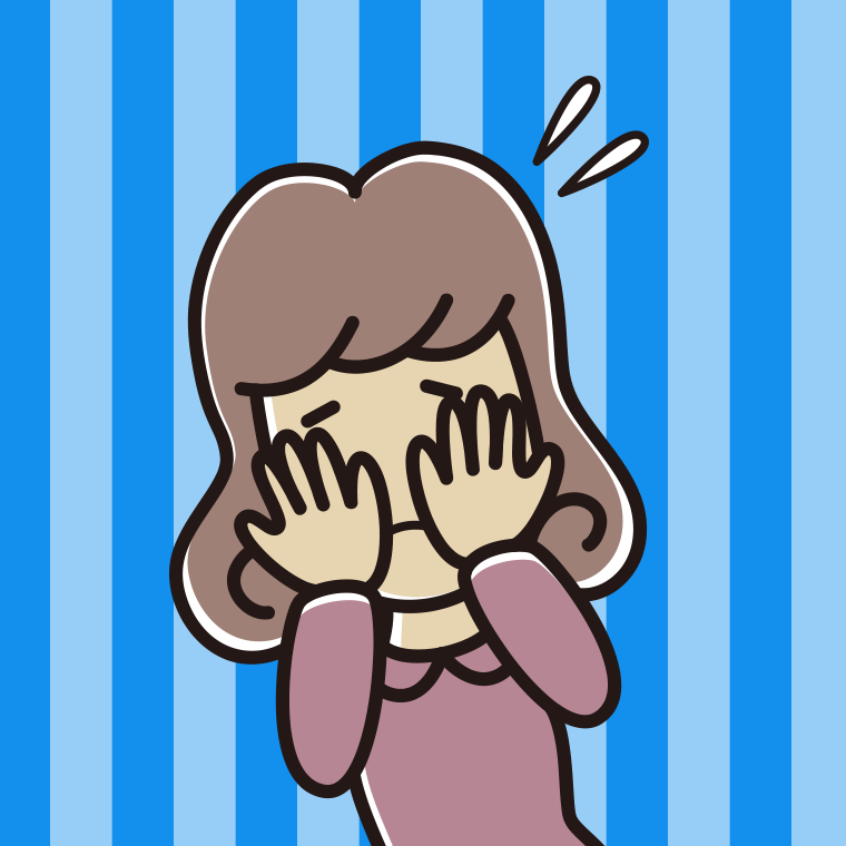 ショックで顔を隠す女子大学生のイラスト【色、背景あり】PNG