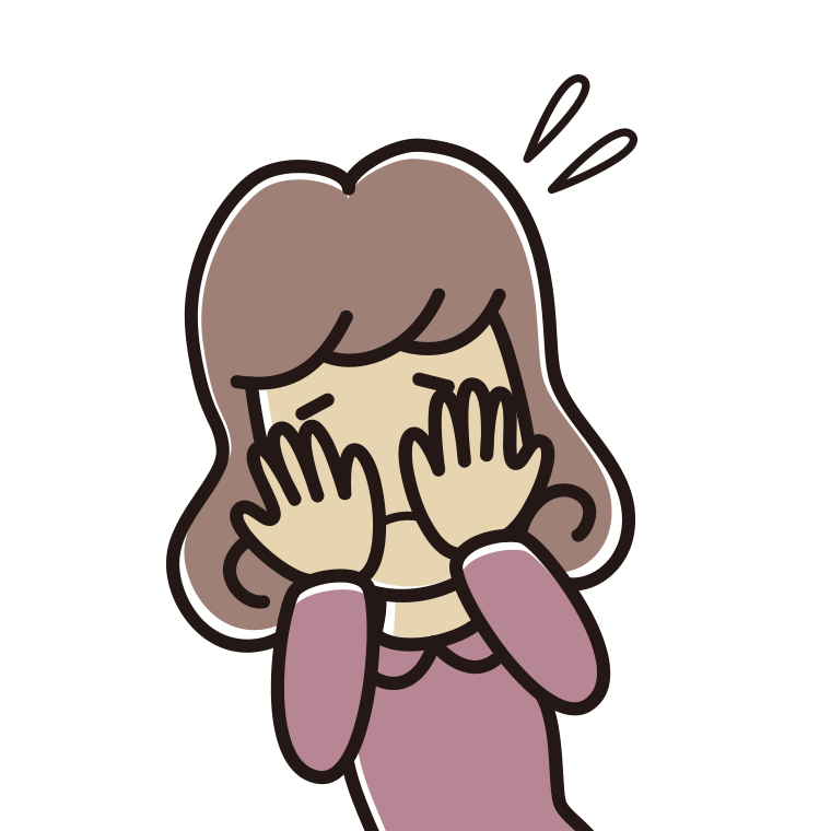 ショックで顔を隠す女子大学生のイラスト【色あり、背景なし】透過PNG