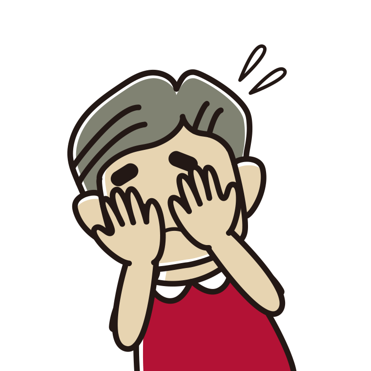 ショックで顔を隠すおじさんのイラスト【色あり、背景なし】透過PNG