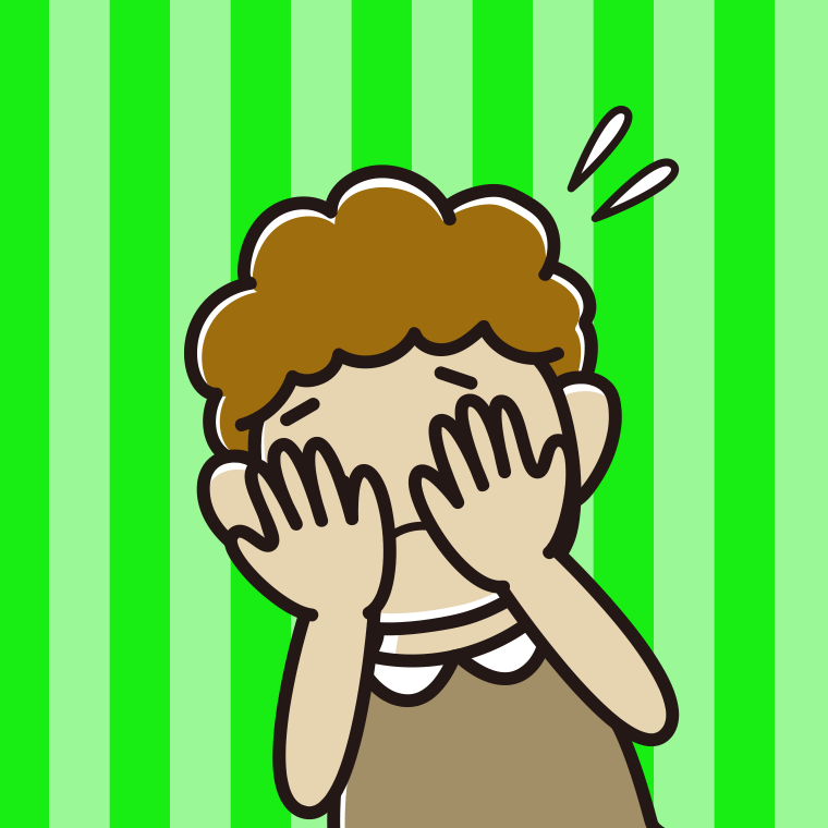 ショックで顔を隠すおばさんのイラスト【色、背景あり】PNG
