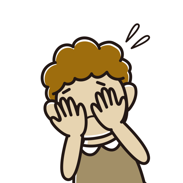 ショックで顔を隠すおばさんのイラスト【色あり、背景なし】透過PNG