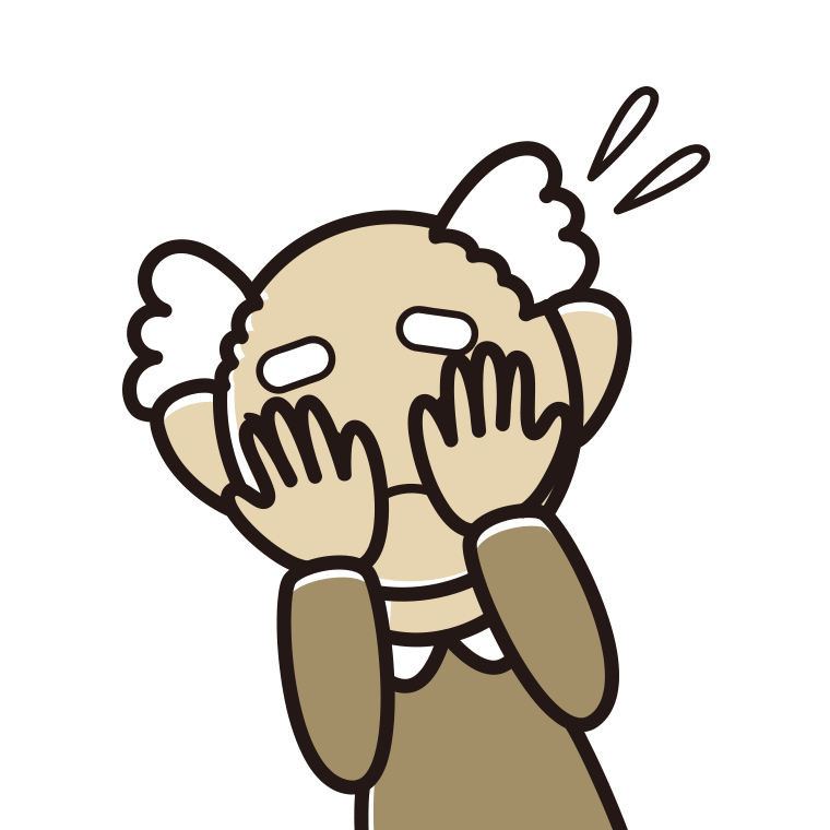 ショックで顔を隠すおじいさんのイラスト【色あり、背景なし】透過PNG