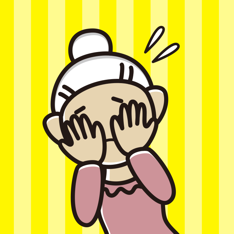 ショックで顔を隠すおばあさんのイラスト【色、背景あり】PNG