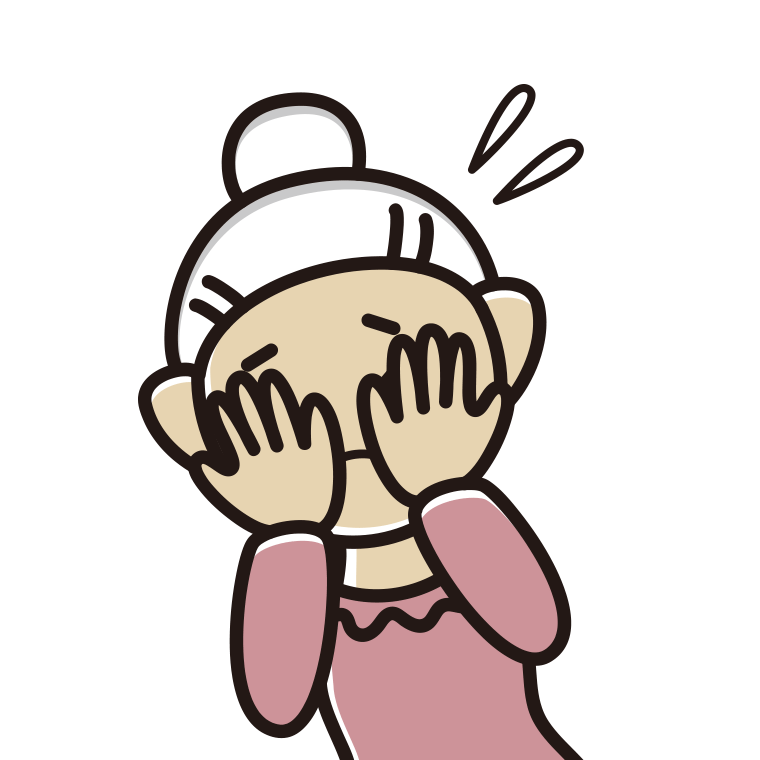 ショックで顔を隠すおばあさんのイラスト【色あり、背景なし】透過PNG
