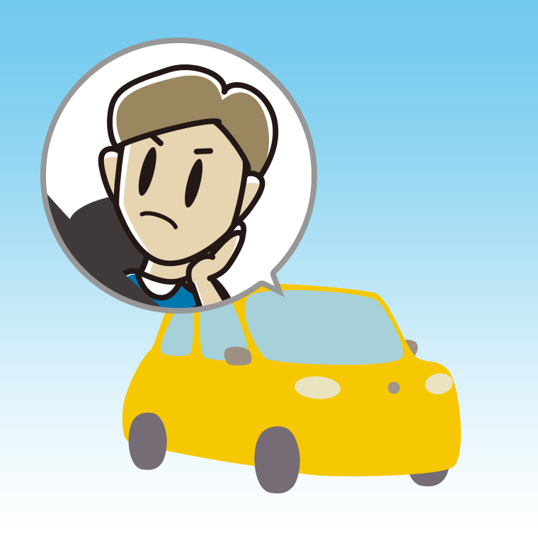 車で考える男性のイラスト【色、背景あり】PNG