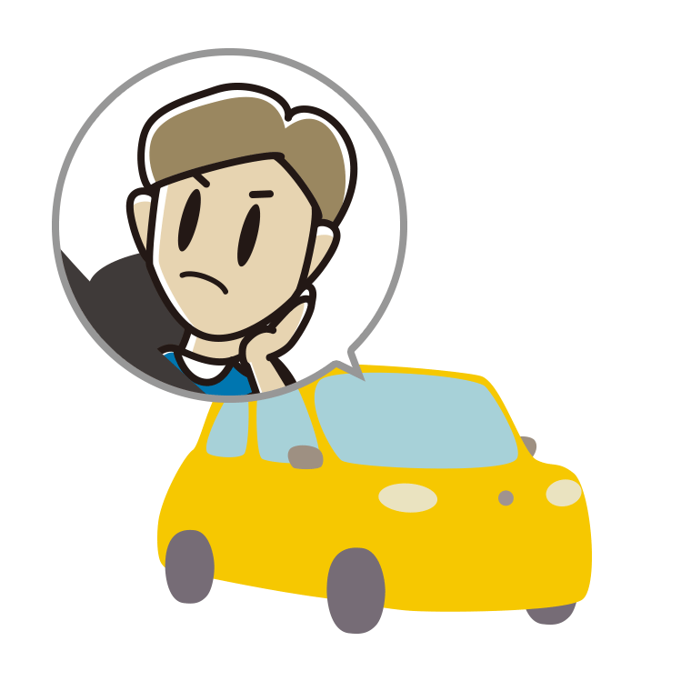 車で考える男性のイラスト【色あり、背景なし】透過PNG