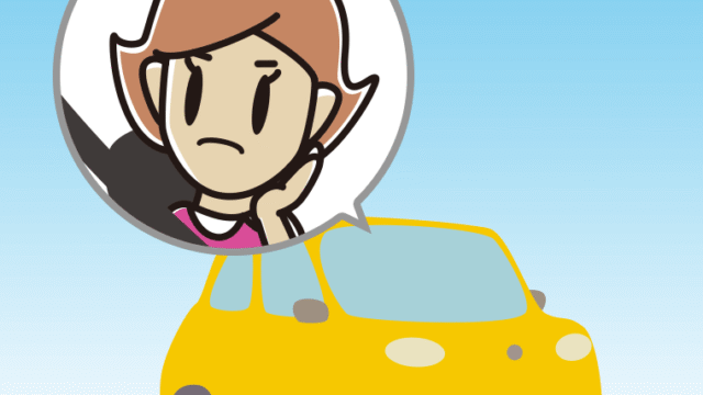 車で考える女性のイラスト【色、背景あり】PNG