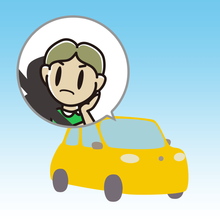 車で考える小学生男子のイラスト【色、背景あり】PNG