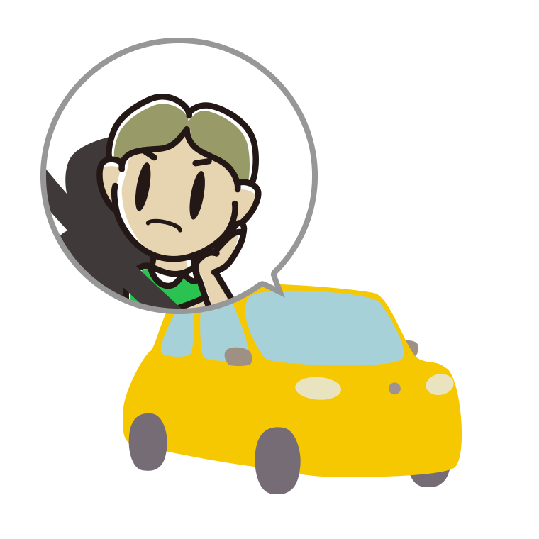 車で考える小学生男子のイラスト【色あり、背景なし】透過PNG